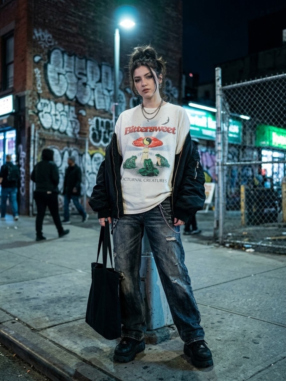 Bitter Sweet Urban Outfitters White Graphic Tee - Nocturnal Creatures X-Large